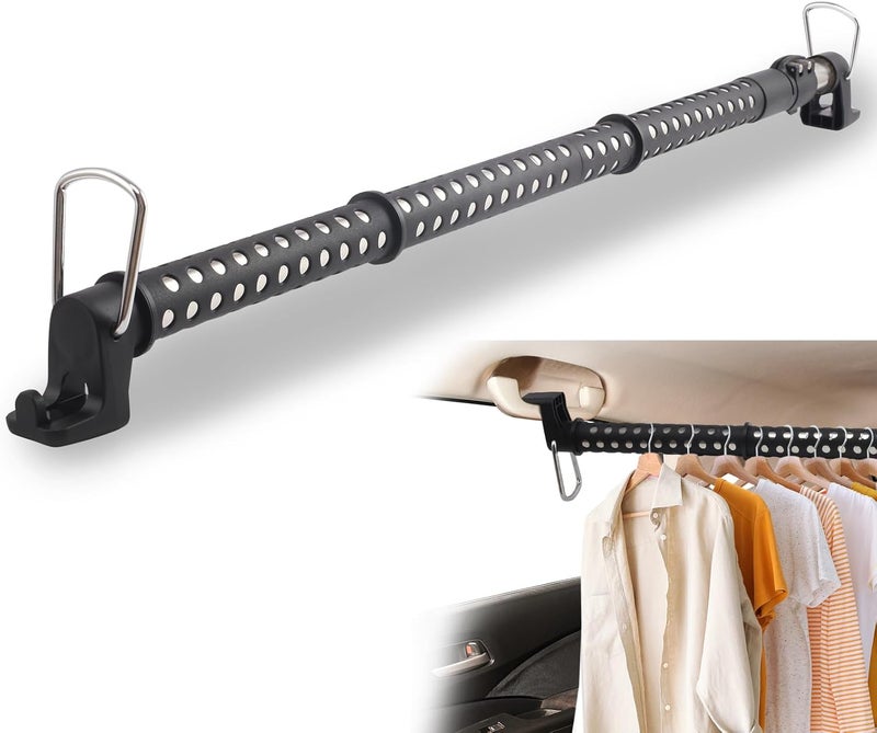 Greeily Car Clothes Hanger Bar, 33" to 54" Telescopic Clothes Rod for Car Travel Road Travelers Made of Stainless Steels Heavy Duty Car Bar Sturdy Rubber Grips and Rings - Image 1